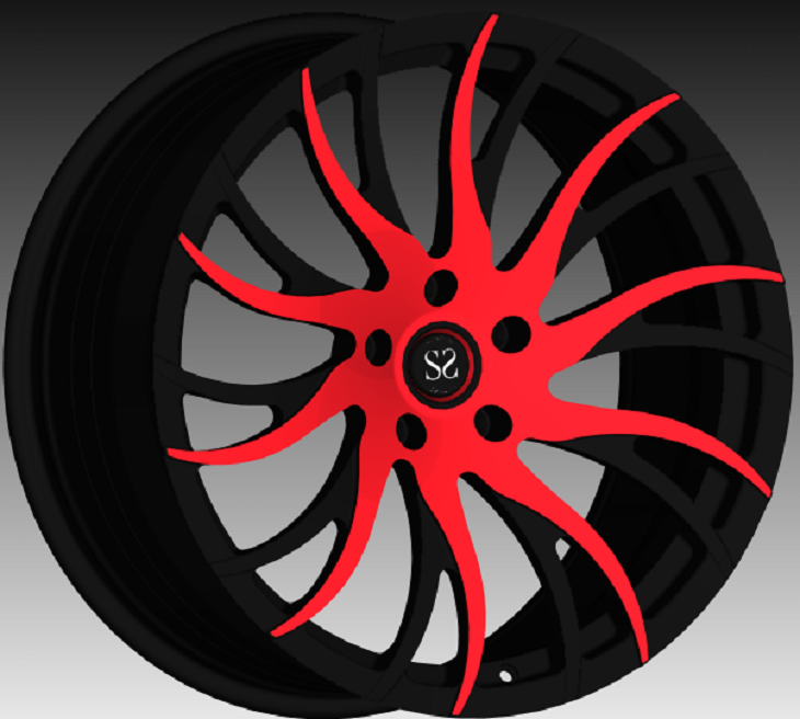 19x10 black with red face forged wheels