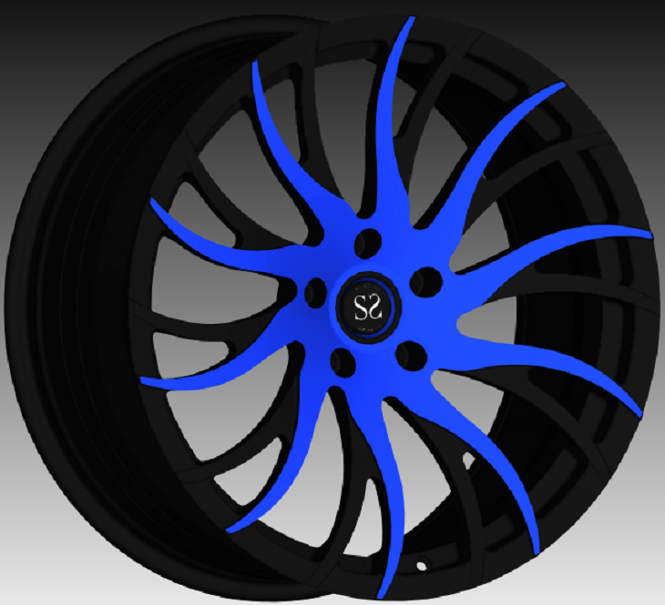 20x11.5 black with blue face forged wheels