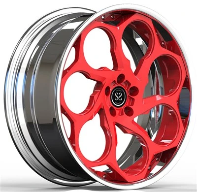 18x8,0 Niestandardowe 2-częściowe kute koła Czerwona tarcza i polerowana warga do VW Caddy C20
